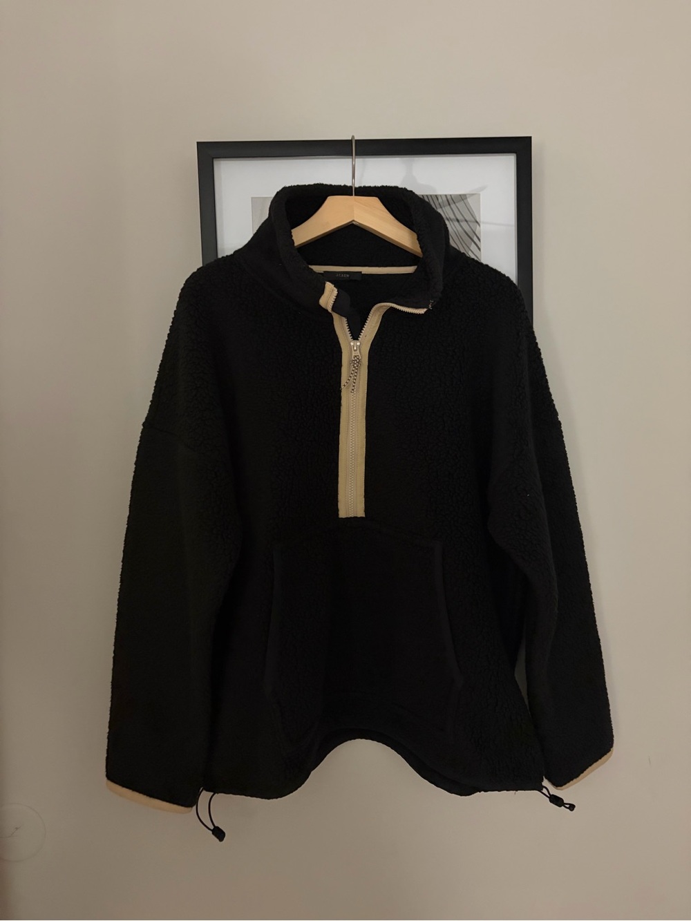 Women’s Black Sherpa Half-Zip Pullover with Tan Trim